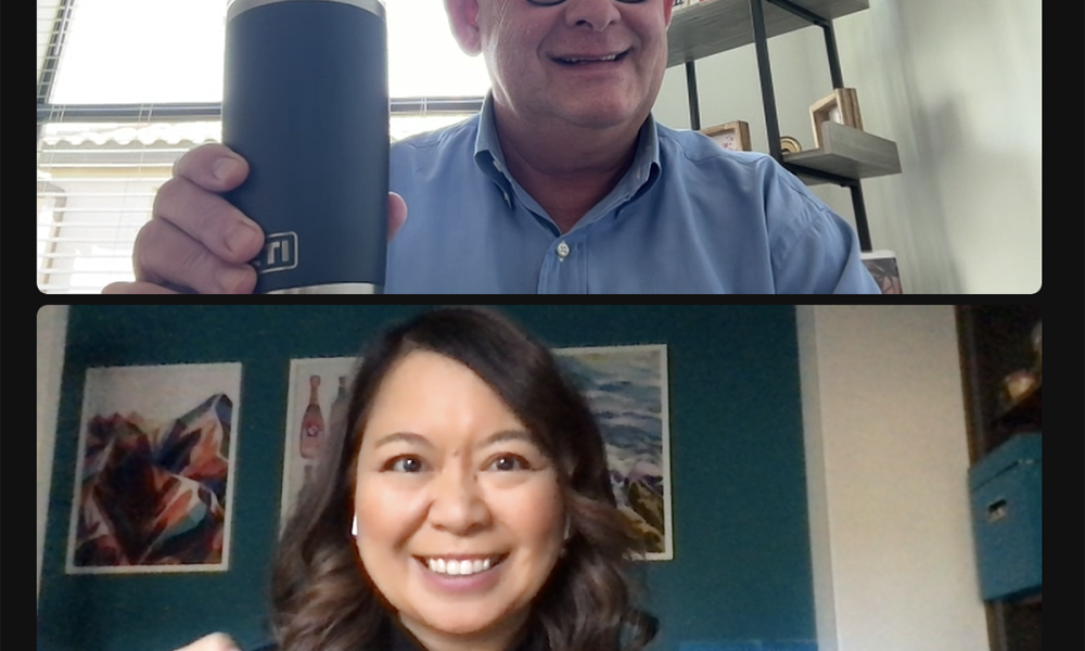 50 Cups of Coffee Zoom chat between Marlynn Jayme Schotland and Jeffrey Durosko.