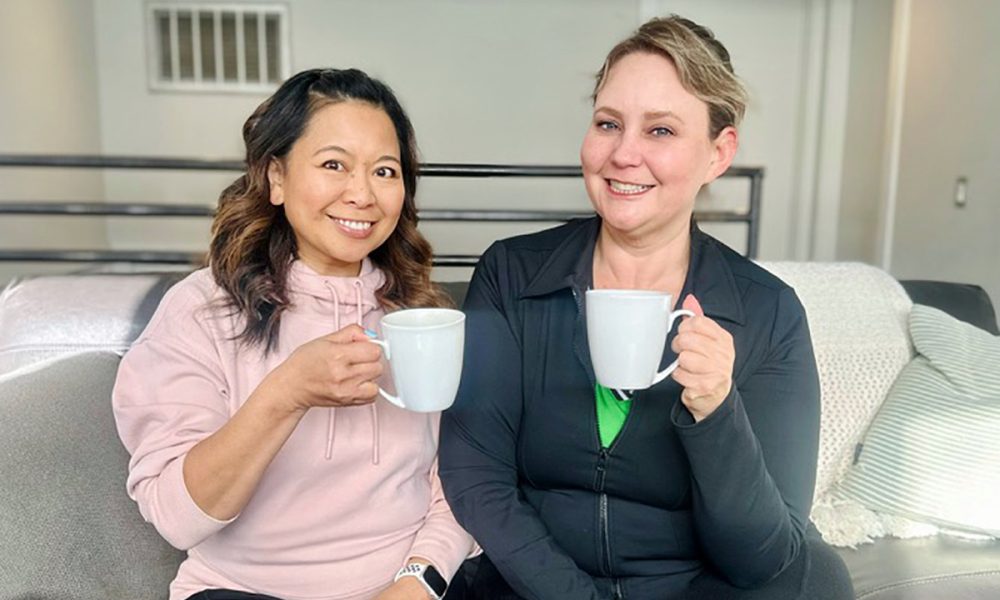 Marlynn Jayme Schotland having coffee with Laura Muller.
